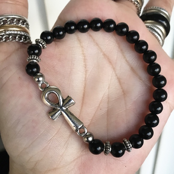 Genuine shinny onyx silver plated ankh bracelet - Picture 8 of 9
